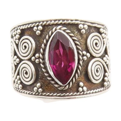 Anel vintage de prata esterlina 925 marquesa ametista redemoinhos Bali tamanho 7,5 RG33635 - Imagem 1 de 4