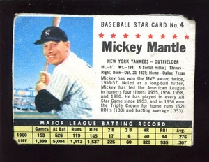 1961 Post Müslischachtel Variation Baseballkarte #4 Mickey Mantle New York Yankees - Bild 1 von 2