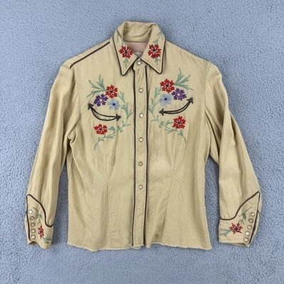 Vtg California Ranchwear Los Angeles Sz 34 1950s Hand Embroidered Western Shirt - Image 1 of 4