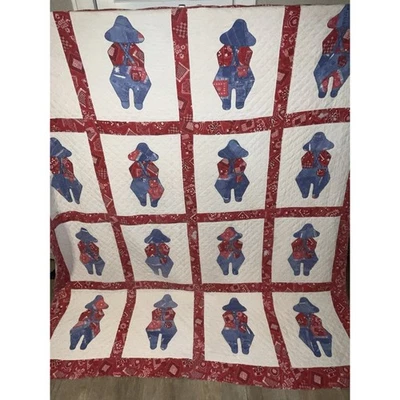 Farmer Sam Red Bandana Vintage Quilt Hand Quilted 82”x 89” Full - Country Cute - Image 1 of 4