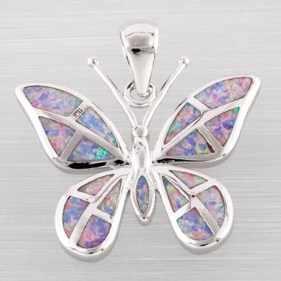 Collar colgante mariposa lavanda púrpura ópalo de fuego plata joyería Foto 1 de 4