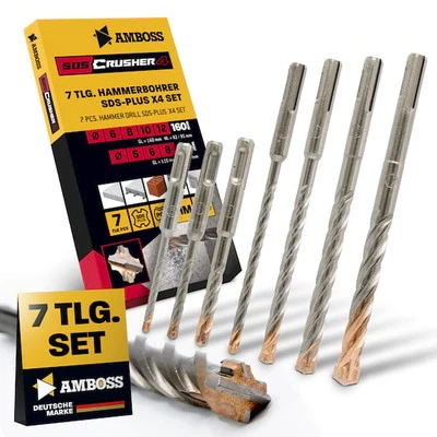 AMBOSS WERKZEUGE SDS Plus Hammerbohrer Set 7tlg. 4X Schneiden PGM Ø 5-12mm x 110/160mm - AMBOSS