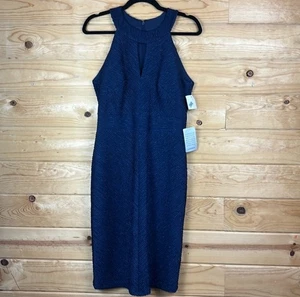 Eliza J Damen 10 Neckholder Etui-Kleid marineblau metallic Streifen Ausschnitt neu mit Etikett - Bild 1 von 5