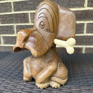 Vintage Carved Wood Dog Figurine 9x6” - Picture 1 of 7