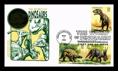 DR JIM STAMPS US COVER WORLD OF DINOSAURS FDC COMBO PANDA THERMOGRAPHED - Image 1 of 2