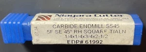 Niagara Cutter 1/4 x 1/4 x 3/4 x 2-1/2 End Mill 5F SE 45 RH Carbide S545 61992 - Picture 1 of 8