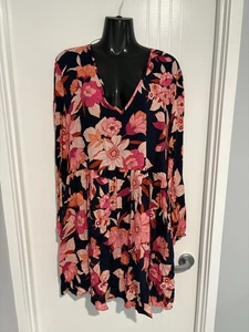 Ebby Andi Navy & Pink Floral Long Sleeve Dress (Size 14) - Imagen 1 de 3
