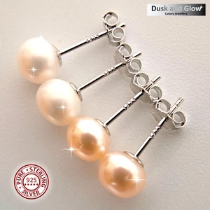 925 Sterling Silver Freshwater Cultured Pearl Stud Earrings Women Jewellery Gift - Picture 1 of 14