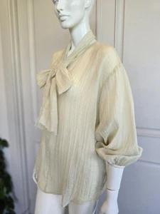Top blusa Zara Baloon manica lunga fiocco cravatta collo trasparente taglia M nuovo con etichetta - Foto 1 di 11