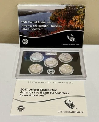 2017-S US Mint America The Beautiful Silver Quarters Proof Set in OGP  w/COA - Image 1 of 4
