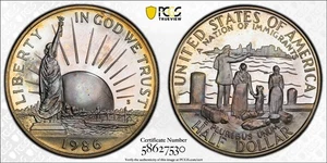 PR64 1986-S 50C Statue of Liberty Half Dollar Proof PCGS Trueview- Rainbow Toned - Picture 1 of 3