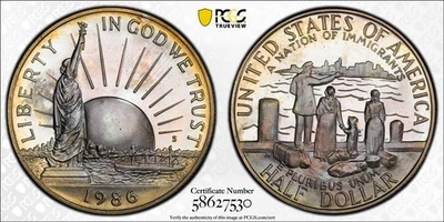 PR64 1986-S 50C Statue of Liberty Half Dollar Proof PCGS Trueview- Rainbow Toned - Image 1 of 3