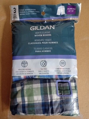 Gildan Woven Boxers 3 Pack  2XL 44-46 Tag Free Moisture Wicking Comfort Waistban - Image 1 of 4