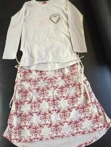 Paper Wings Sz 6 Gray Heart Sequin Tee, Drawstrings Maxi Butterflies Skirt Set - Picture 1 of 8