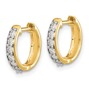 14K Yellow Gold Lab Grown Created Diamond Hinged Round Hoop Earrings - Picture 1 of 6