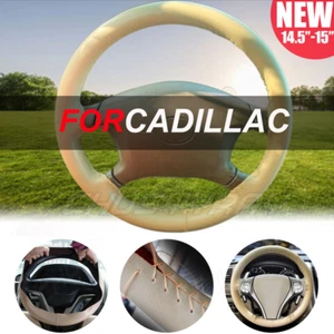 Cubierta de volante de automóvil beige de cuero genuino de 15" de diámetro para CADILLAC - Imagen 1 de 12