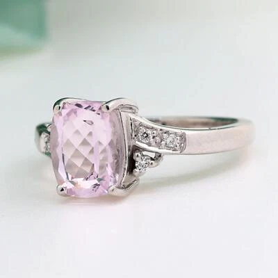 Kunzite 宝石钻石鸡尾酒戒指 18K 白金 2.35 克拉 尺寸 7 Estate — 第 1/4 张图片