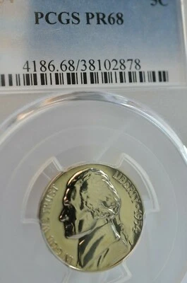 PR68 1954 JEFFERSON NICKEL PCGS GRADED 5C PROOF RARE CLEAN COIN UNCIRCULATED - Image 1 of 4