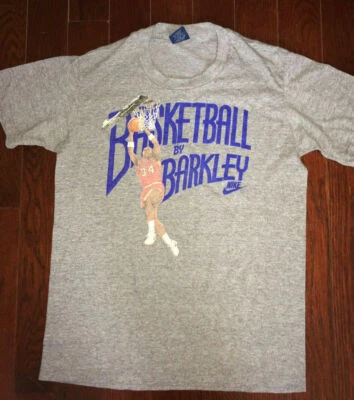 NIKE Vtg 80s CHARLES BARKLEY Blue tag TRI-BLEND RAYON T Shirt jersey 76er jordan - Image 1 of 4