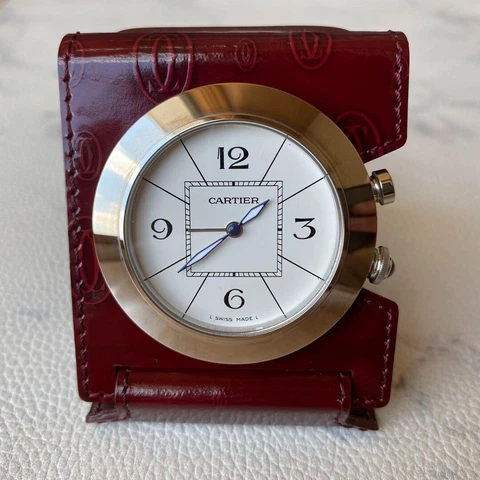 Cartier Vintage Pasha Travel Table Clock Desh Clock Authentic Cover