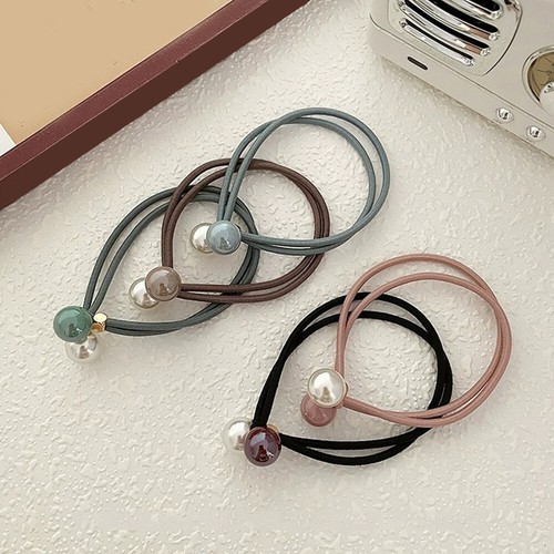 5 Pcs/set Ponytail Hair Rubber Bands Double Row Pearl Hairs Rope Flat