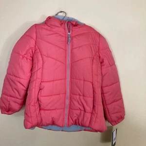 London Fog Winter Coat Girls Small 7 8 Coral with Hood Puffer Fox Hat New - Picture 1 of 11