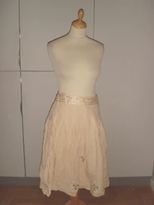 New Look Rich Cream Beige Embroidered Soft Cotton Boho Peasant Style Skirt 14 A5 - Picture 1 of 13