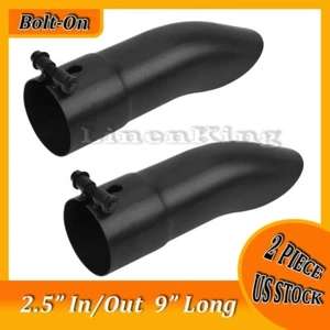 Pair Turn Down Exhaust Tip 2.5" Inlet&Outlet 9"Long Stainless Steel Black - Picture 1 of 4