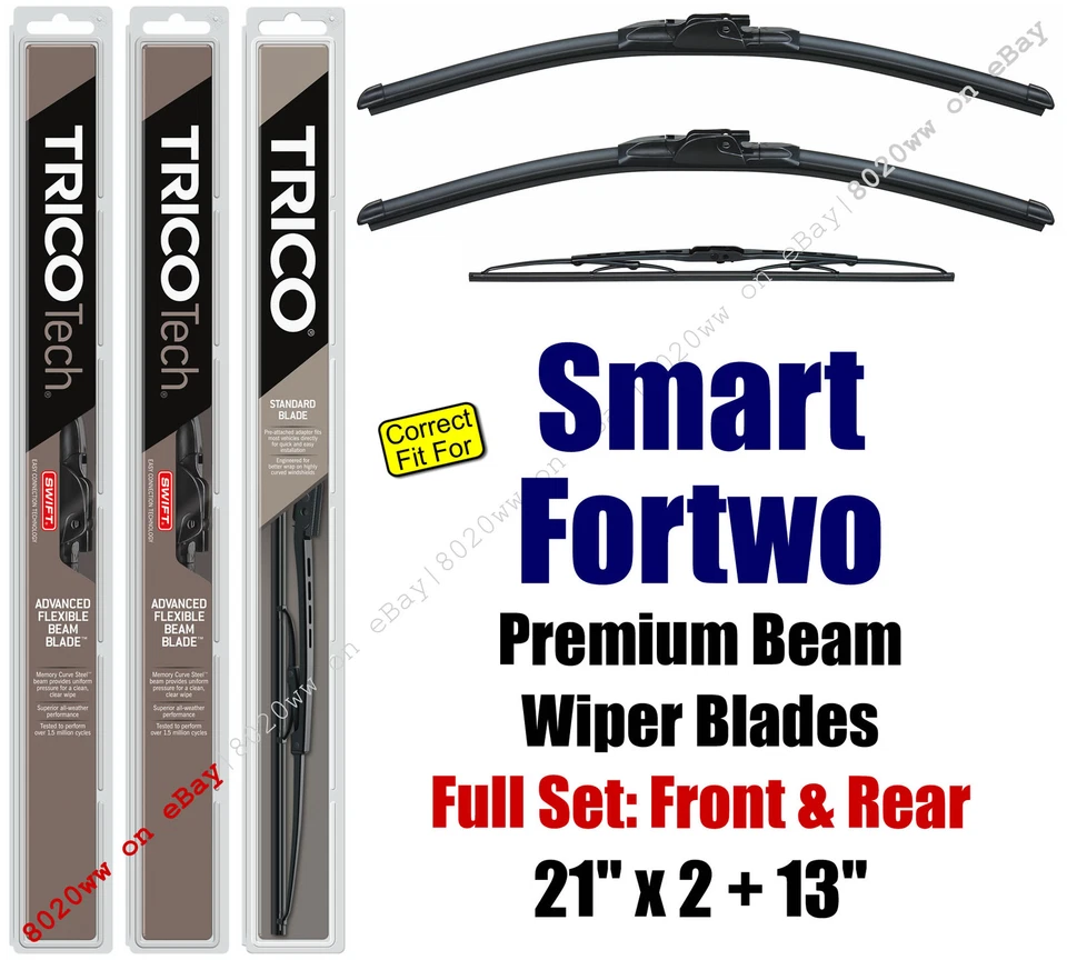 Paquete de 3 escobillas limpiaparabrisas delanteras traseras ajuste estándar 2005-2006 Smart Fortwo 19210x2/30130 Foto 1 de 1