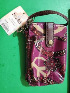 MUDD CLUTCH PURSE/WRISTLET Purple Print COATED CANVAS Key Ring ZIP CLOSURE - Picture 1 of 7