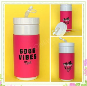 Victorias Secret HOT PINK Retro Good Vibes WATER BOTTLE 32OZ White Straw NEW - Picture 1 of 1