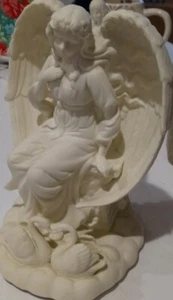 Party Lite Angel Sitting with Swans Candle Stick Holder Cream Bisque Porcelain - Picture 1 of 7