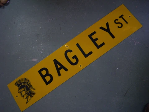 Vintage ORIGINAL BAGLEY ST STREET SIGN 42" X 9" BLACK LETTERING ON YELLOW Cover