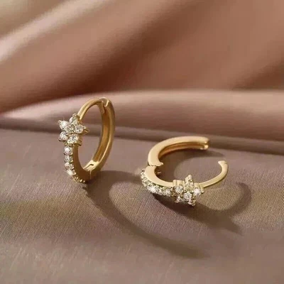 14K Yellow Gold Plated 2Ct Round Cut Lab Created Diamond Women's Hoop Earrings - Image 1 of 4