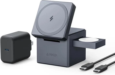 Anker MagGo 3-in-1 Cube Charging Station with Qi2 for iPhone Airpod Apple Watch - Image 1 of 4