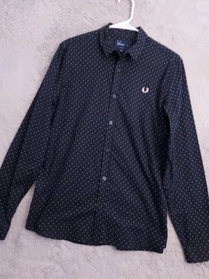 Fred Perry Shirt Men Medium Slim Fit Navy Blue Pin Dot Long Sleeve Preppy Casual - Image 1 of 4