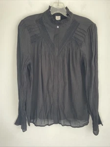Camisa negra Gap para mujer talla PEQUEÑA blusa con botones pintuck top cottagecore encaje - Imagen 1 de 4