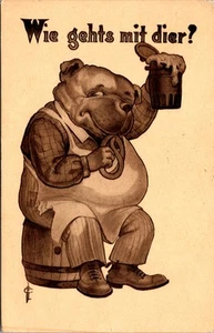 ¿Cómo te va? Postal antropomórfica de cerveza Bulldog y pretzel 28522 - Imagen 1 de 2