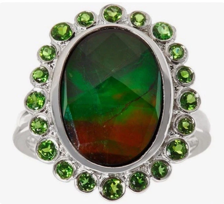 Anillo ovalado de plata de ley 925 con triplete de cromo diopsido de ammolita QVC Foto 1 de 3