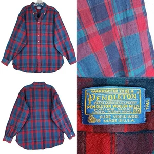 Pendleton Shirt Mens Size XL  Blue Red Plaid Wool Button Down LS Vintage - Picture 1 of 10