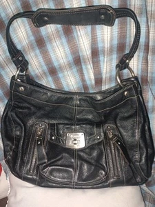 Black Leather Purse with Metal Buckle Hobo Style Shoulder Bag - Picture 1 of 8