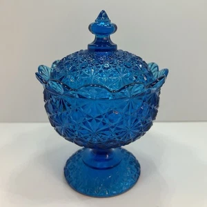 Fenton Daisy & Button Vibrant Cobalt Blue Compote Covered Candy Dish - Picture 1 of 12
