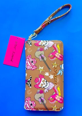 Betsey Johnson Halloween Vaquero Calavera/Dorado XOZIPP Cartera Muñequera Cremallera Alrededor Foto 1 de 4