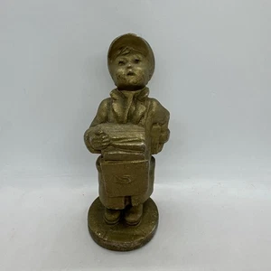 Vintage Paperboy Figurine Bronze Cast Metal Gold 6” Rare Find Newspaper - Picture 1 of 8