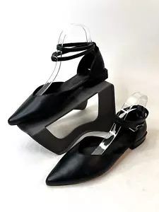 Marcella Kerry Damen-Flats schwarz Leder spitz zulaufend Knöchelriemen Sandalen Größe 9 - Bild 1 von 10