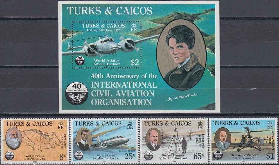 Turks & Caicos Set & S/S 40th Ann OACI 1985 MNH-20 Euro Foto 1 de 1