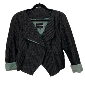 Giorgio Armani Black Silk Quilted Cropped Cocktail Jacket Womens Size 46 US 10 - Picture 1 of 12