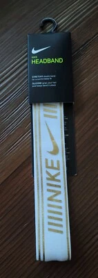 NWT NIKE HEADBAND STRETCH ELASTIC BAND UNISEX  WHITE WITH GOLD  OS LOGO - Image 1 of 4