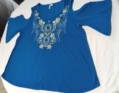 Est. 1946 Cato XL женщин Топ, холодные рукава через плечо, цветочная вышивка, бирюзовый - Изображение 1 из 4
