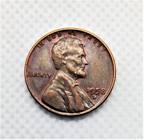1958 D Lincoln Wheat Penny CUD Mint Error Obverse "Head Shot" Reverse 'PLU' Flat Cover